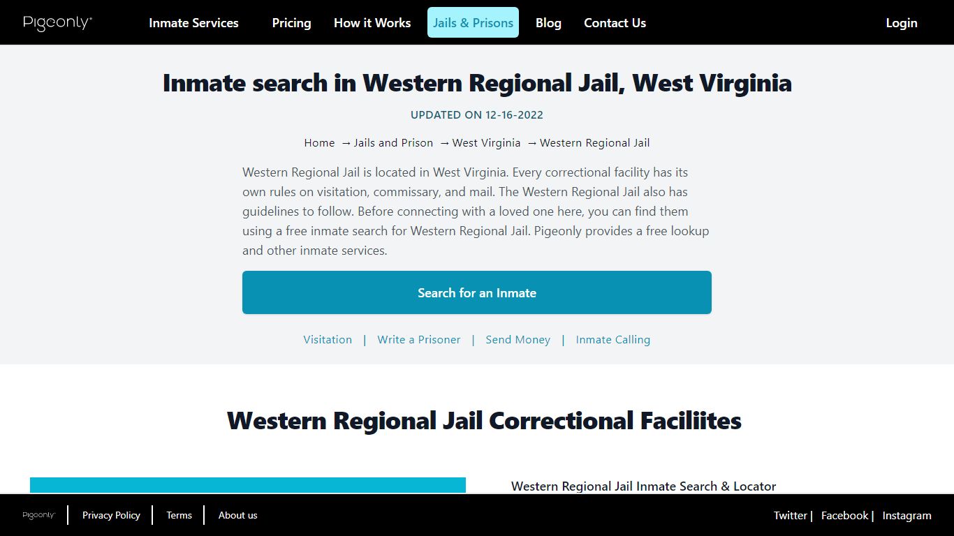 Inmate Search Western Regional Jail, West Virginia | Pigeonly